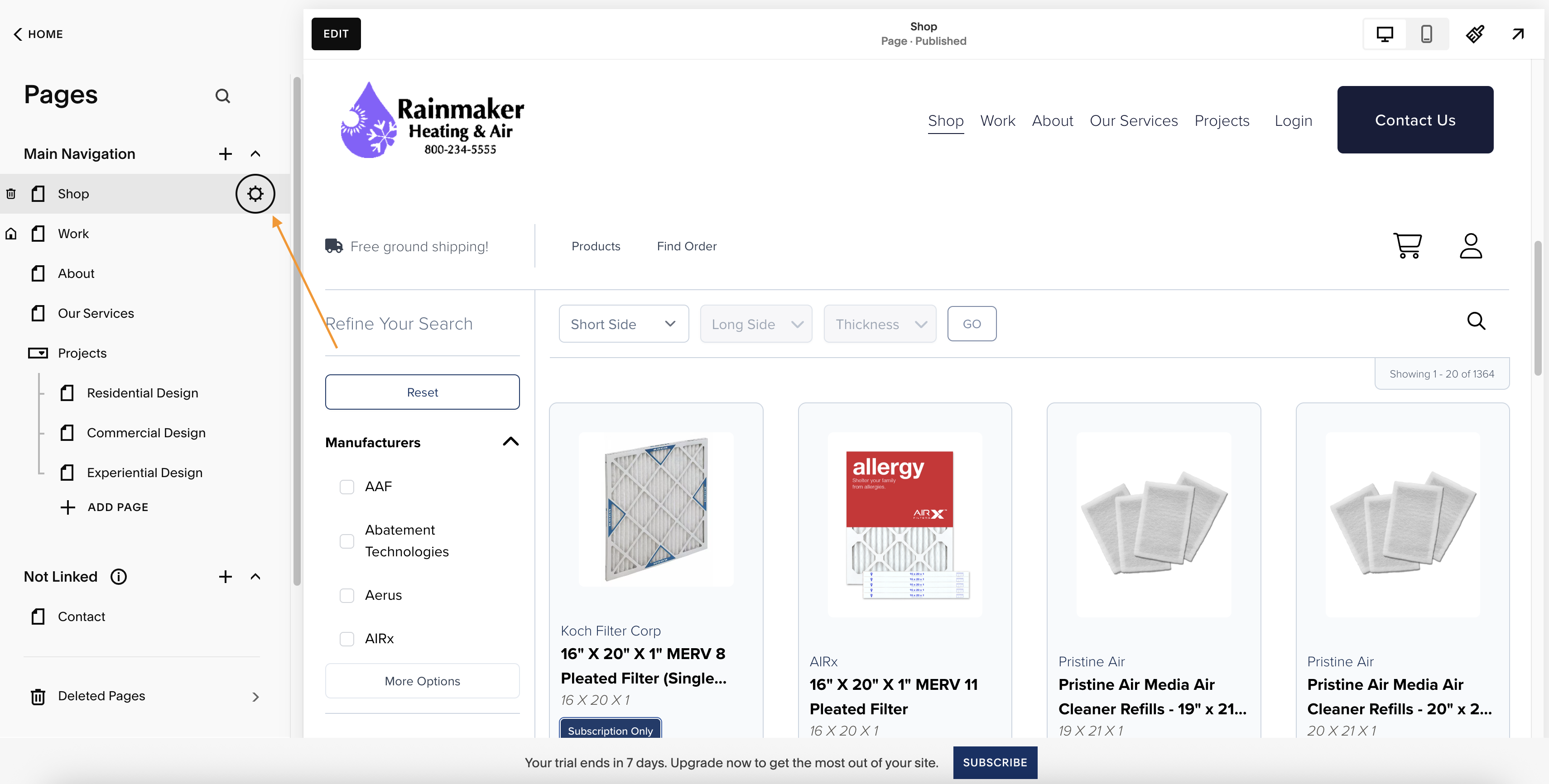 Image of the page settings icon