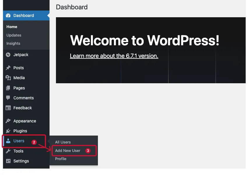 WordPress Add New User menu